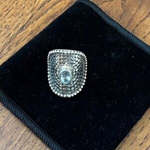 925 Sterling‎ Silver Hammered Dome Cocktail Statement Ring Blue Topaz Size 8